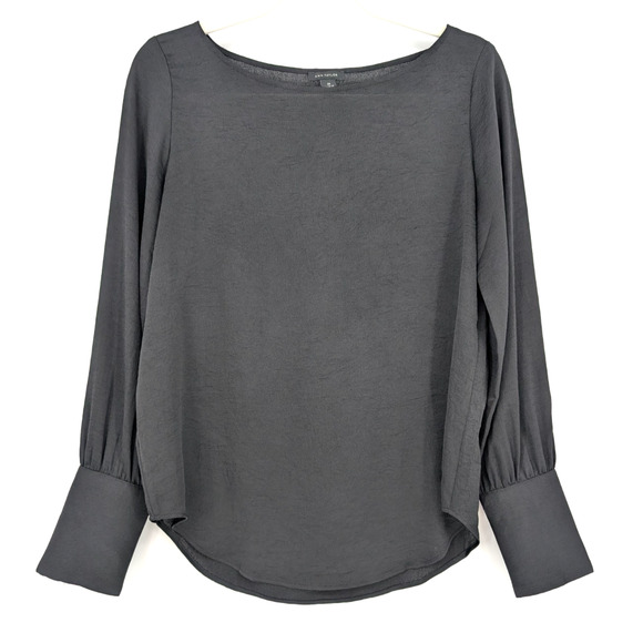 Ann Taylor Black Chiffon Crepe Pearl Button Cuff Mutton Sleeve Classic Blouse XS - Picture 2 of 8